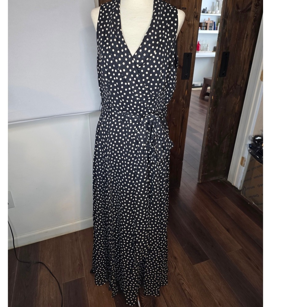Vintage DATIANI Polka Dot Maxi Dress‎ Size 12 Black White Retro Classy